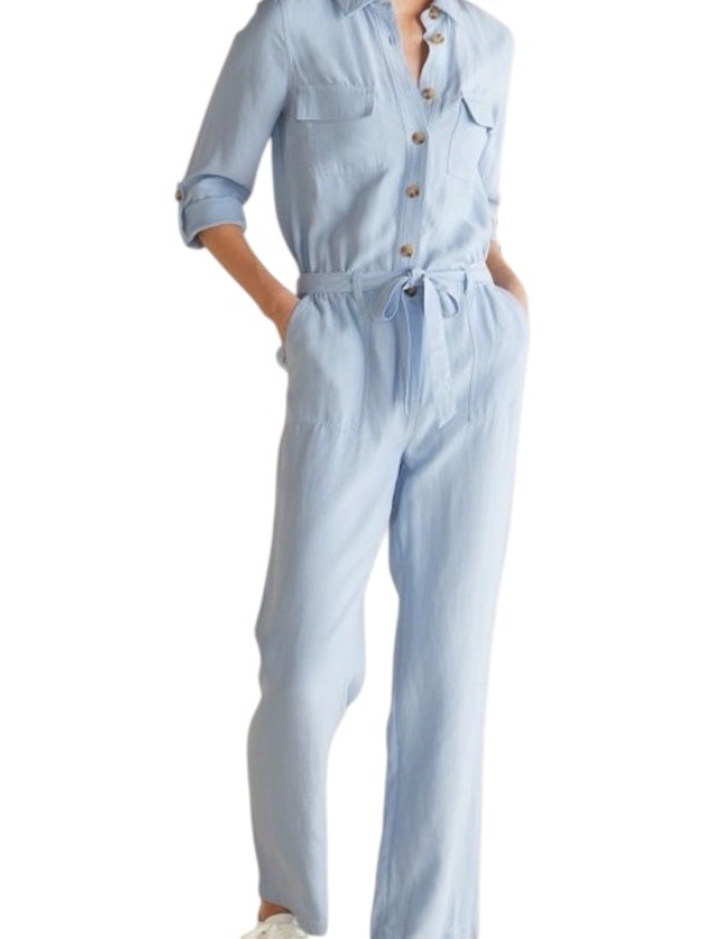 Soft Surroundings Kerry Light Chambray Linen Lyocell Belted Jumpsuit 12